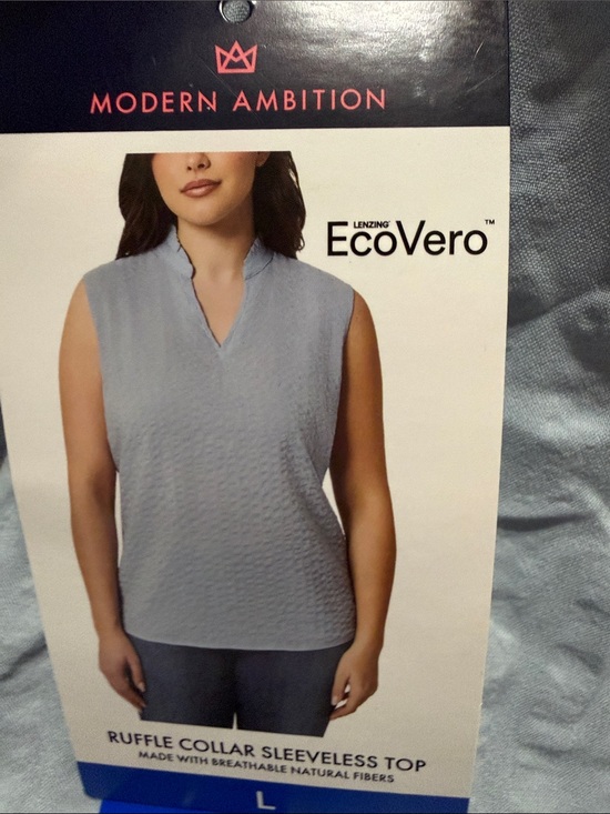 Modern Ambition Tops - Modern Ambition Sleeveless Ruffle Neck Tank Top - Light Blue L NWT